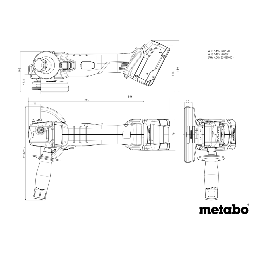Metabo W 18 7-125 Akku-Winkelschleifer mit 2x 4,0 Ah Akku und Ladegerät (602371510) – Bild 8