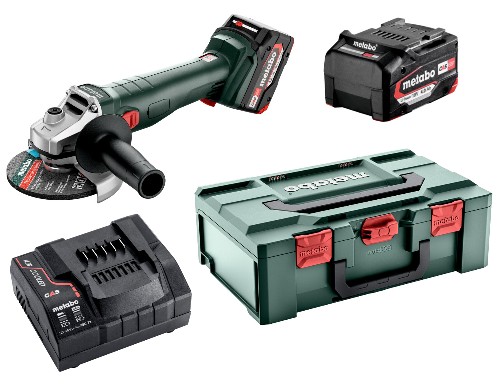 Metabo W 18 7-125 Akku-Winkelschleifer mit 2x 4,0 Ah Akku und Ladegerät (602371510)